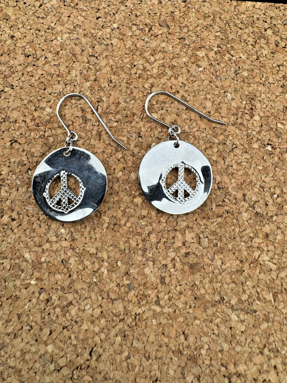 Vintage Sterling Silver 925 Peace Sign Disc Earrings